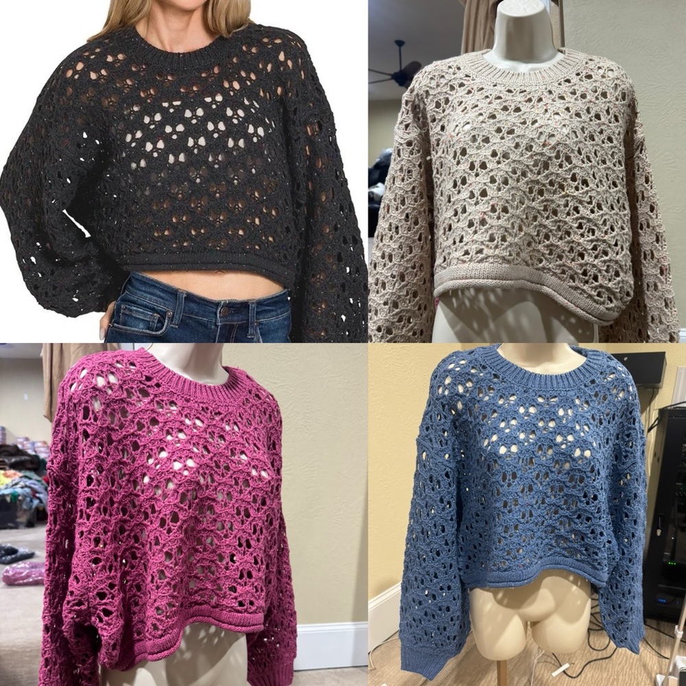 NEW SIZE S/M-L/XL Zenana  Outfitters Women's Crochet Sweater - Blue